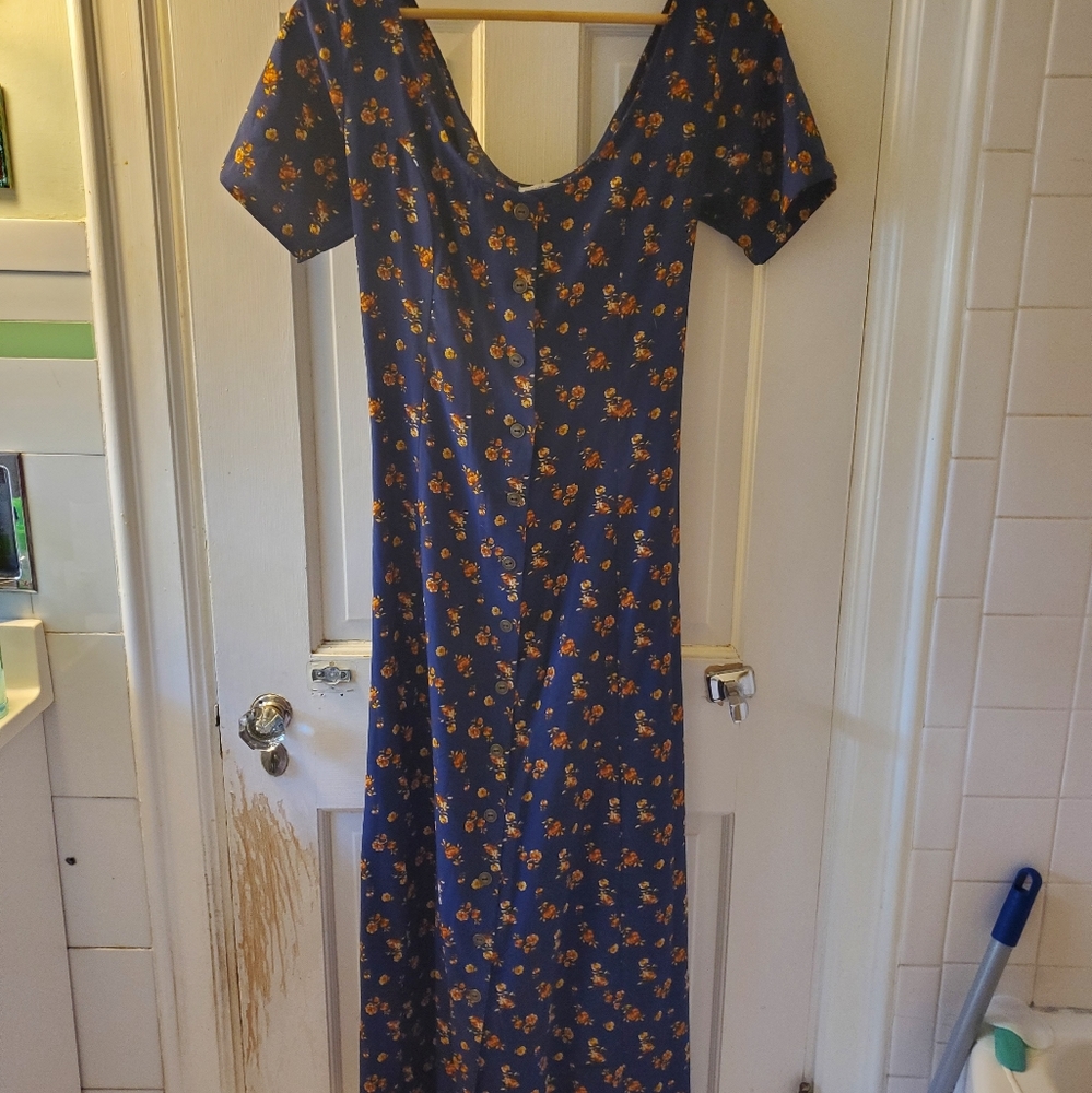 Maxi Blue & Yellow Floral Corset Back Spring Dress